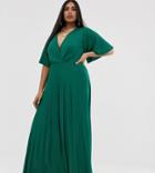 Asos Design Curve Kimono Pleated Maxi Dress-green