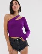 Asos Design One Shoulder Cut Out Sweater - Purple