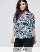 Asos Curve Puff Sleeve Blouse With Hardware Detail In Print - Multi