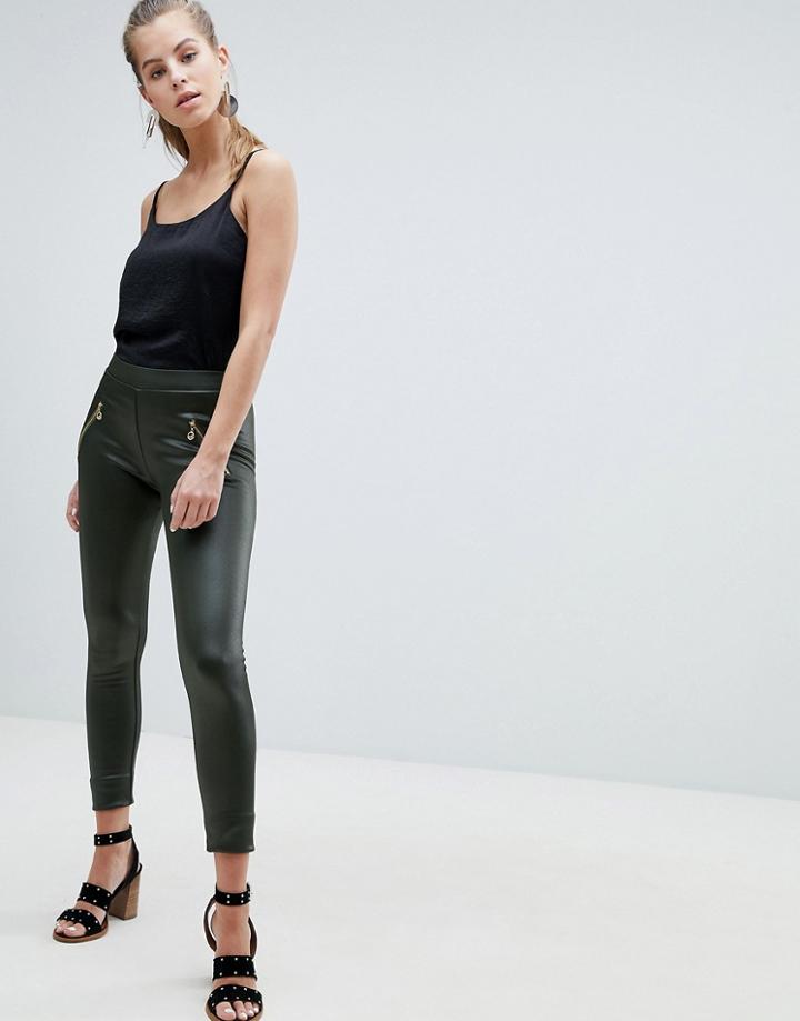 Oeuvre Leather Look Leggings - Green