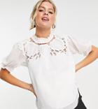 Hope & Ivy Maternity Oversized Collar Blouse With Broderie In Ivory-white