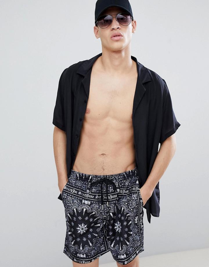 Sixth June Printed Swim Shorts In Black - Black