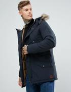 Jack & Jones Vintage Parka With Faux Fur And Fleece Lined Hood - Navy