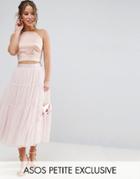 Asos Petite Mesh Tiered Midi Skirt - Pink