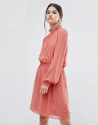 Traffic People Dress With Frill Neck - Pink