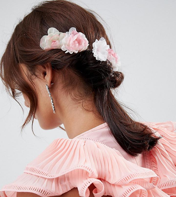 Asos Design Pack Of 4 Blush Floral Hair Clips - Pink