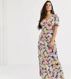 Asos Design Petite Maxi Tea Dress With Strappy Back In Floral Print - Multi