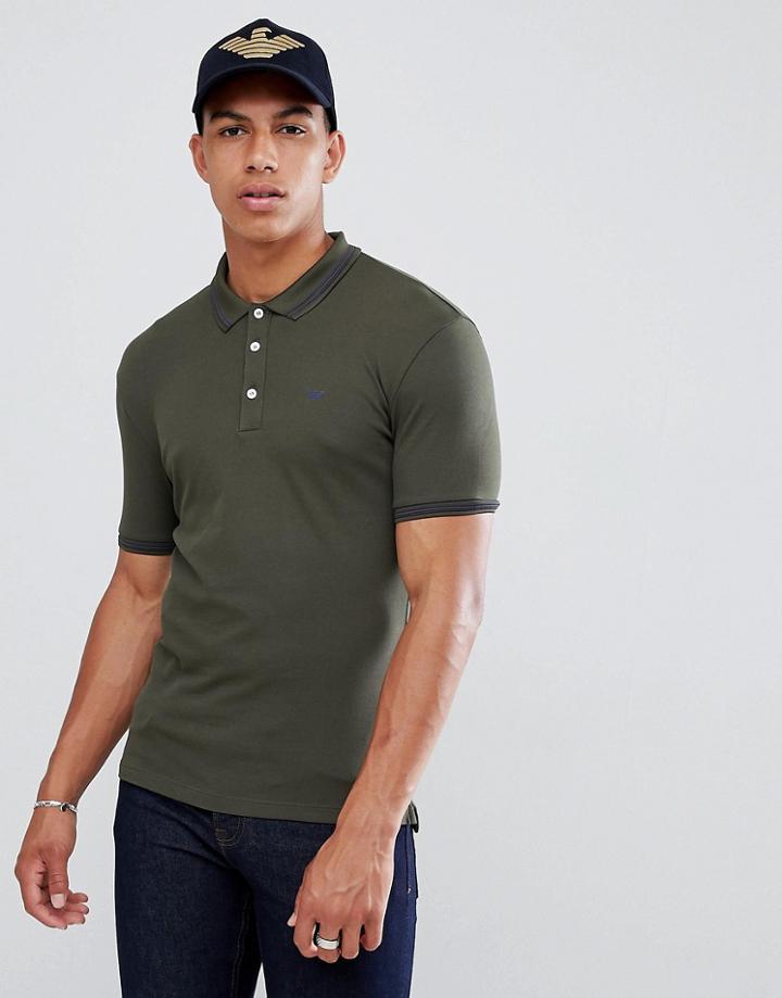 Emporio Armani Tipped Logo Polo In Dark Green - Green