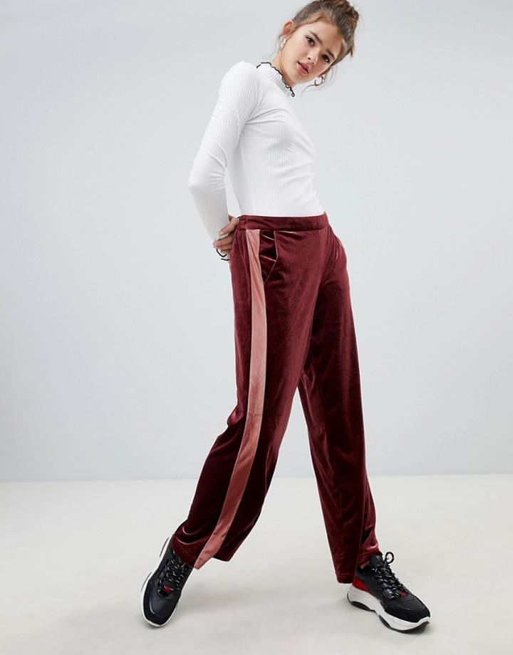 Only Wide Leg Sports Stripe Velvet Pants - Red