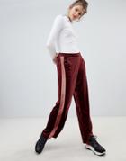 Only Wide Leg Sports Stripe Velvet Pants - Red