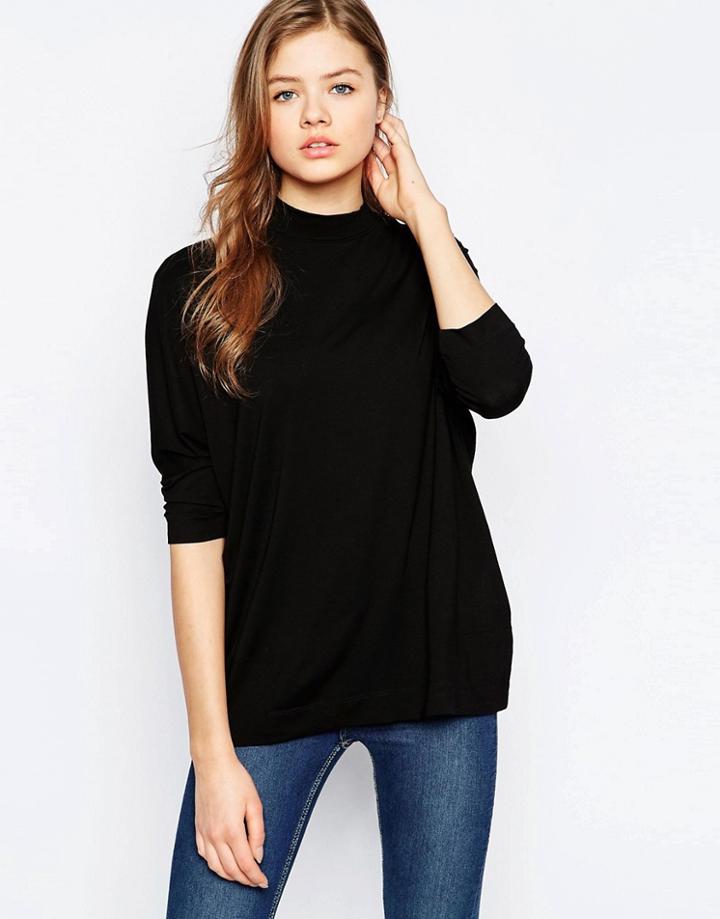 B.young High Neck 3/4 Sleeve Top - Black