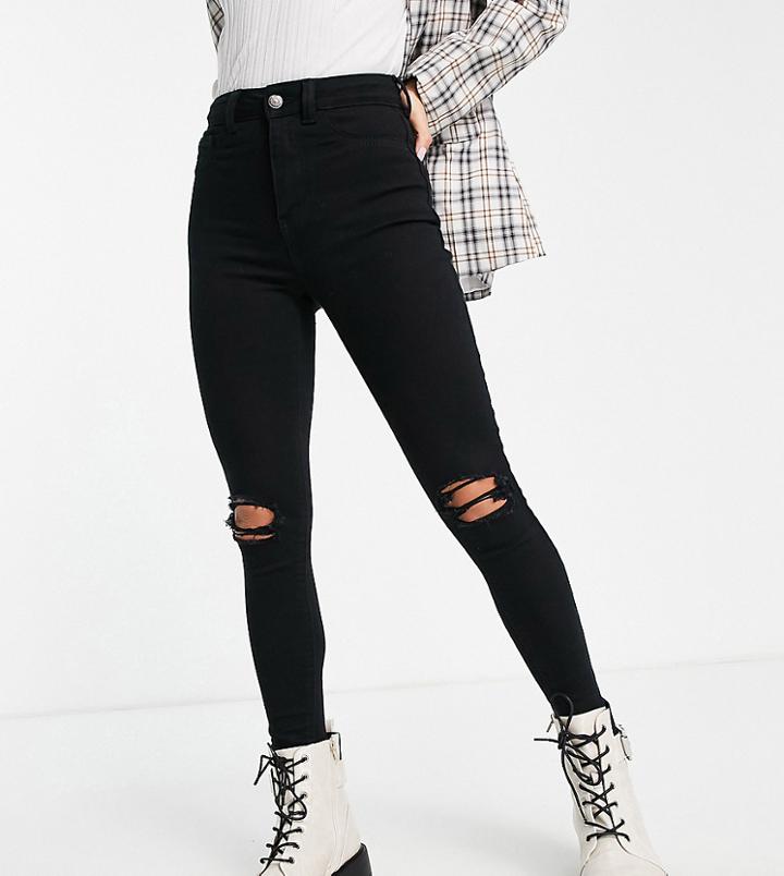 New Look Petite Ripped Disco Jeans In Black