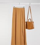 Asos Design Tall Double Split Maxi Skirt In Camel-brown