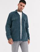 Asos Design Cord Overshirt In Dusty Blue-blues