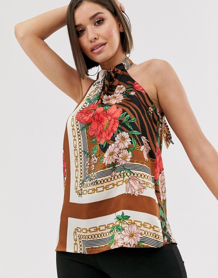 River Island Halterneck Chain Print Top-green