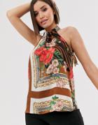River Island Halterneck Chain Print Top-green