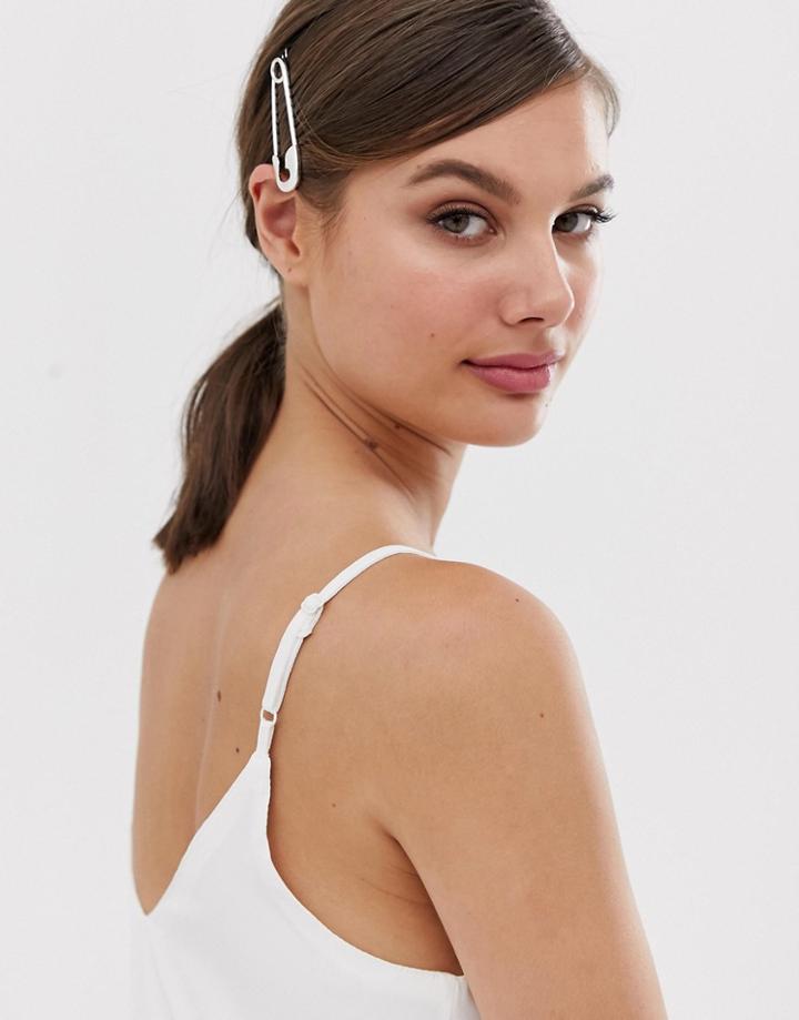Asos Design Hair Clip In Safety Pin Shape In Silver Tone - Silver
