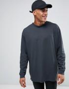 Asos Oversized Long Sleeve T-shirt With Woven Back Panel - Gray