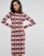 Club L Fairisle Long Sleeve Ribbed Holidays Dress - Red