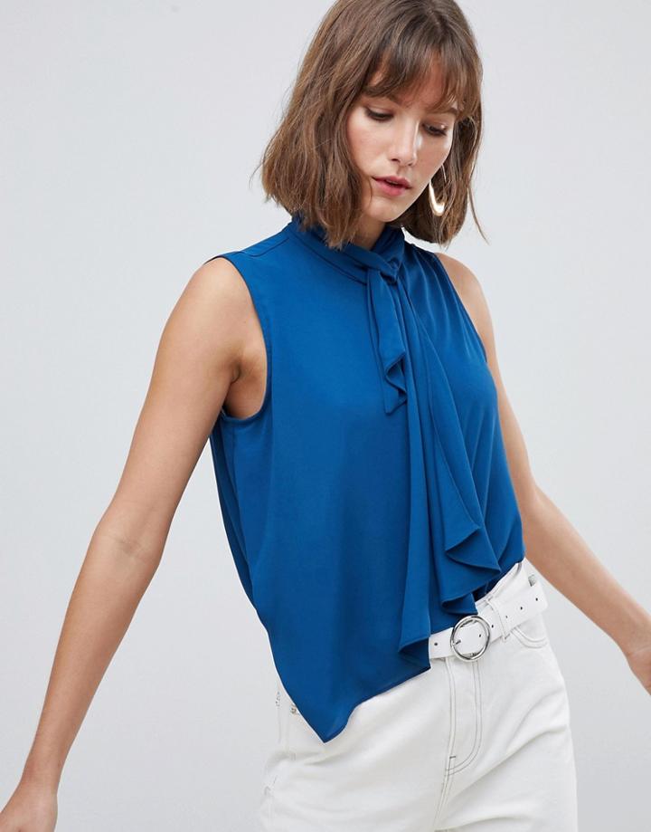 Mango Tie Neck Blouse - Navy