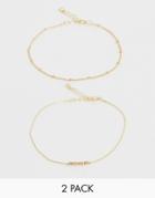 Asos Design Pack Of 2 Fine Ball Charm Anklets In Gold Tone - Gold