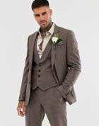 Asos Design Wedding Skinny Suit Jacket In Soft Brown Twill - Brown