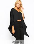 Love V Neck Top With Longline Fluted Sleeve - Black $21.00