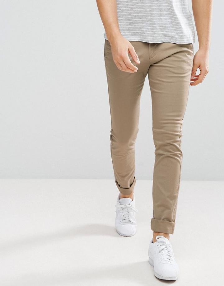 Celio Skinny Chinos In Tan - Beige