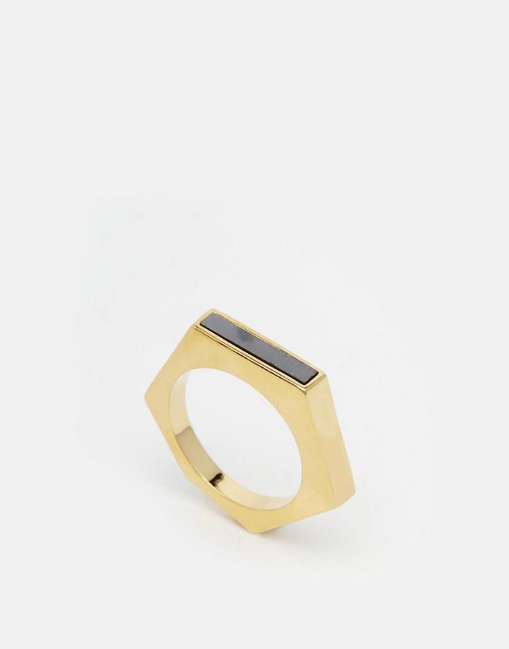 Orelia Gold Plated Clean Hexagon Bar Ring - Gold Plated