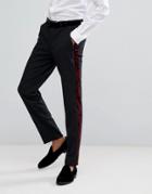 Asos Skinny Tuxedo Suit Pants In Red Paisley Velvet - Black