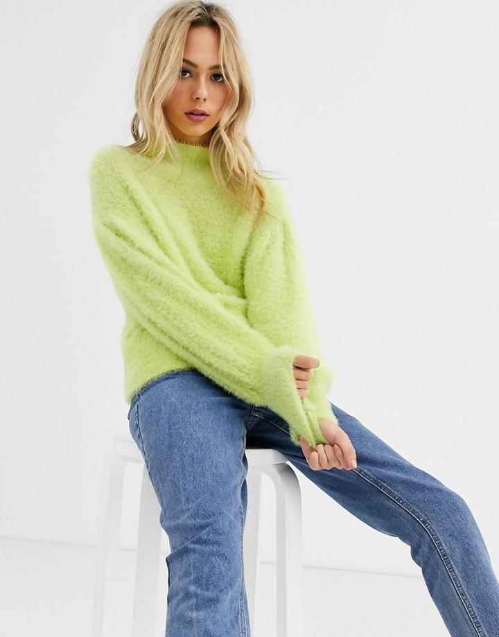 Asos Design Neon Eyelash Sweater With Volume Sleeve-green