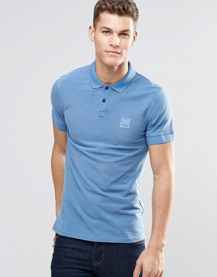 Boss Orange Polo Shirt With Logo In Slim Fit Blue - Blue