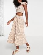 Influence Tiered Midi Skirt In Beige Gingham - Part Of A Set-neutral