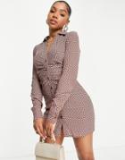 Pull & Bear Retro Shirt Dress With Collar-brown