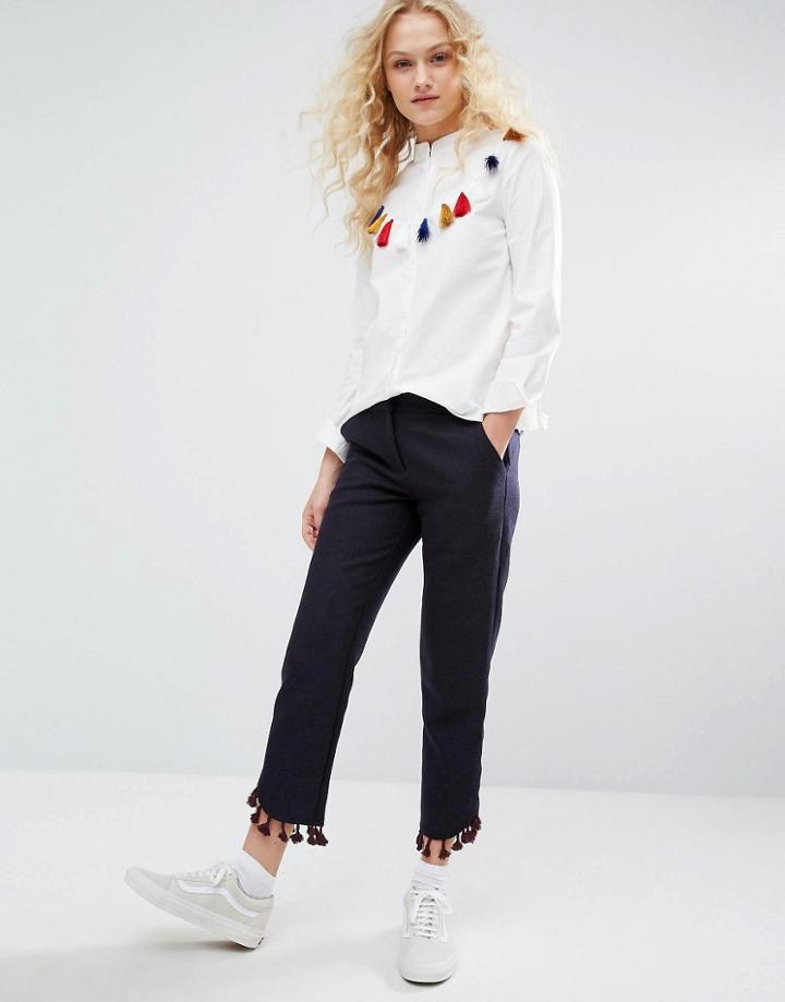 I Love Friday Cropped Pants With Tassel Hem - Purple
