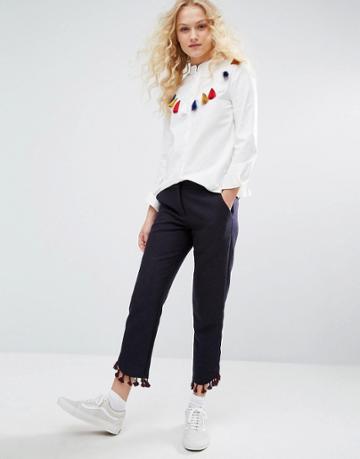 I Love Friday Cropped Pants With Tassel Hem - Purple
