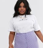 Daisy Street Plus Relaxed T-shirt With Silver Linings Print-white