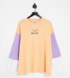 Collusion Oversized Double Layer T-shirt In Coral And Lilac-orange