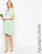Asos Maternity Wedding Lace And Pleat Midi Dress - Green