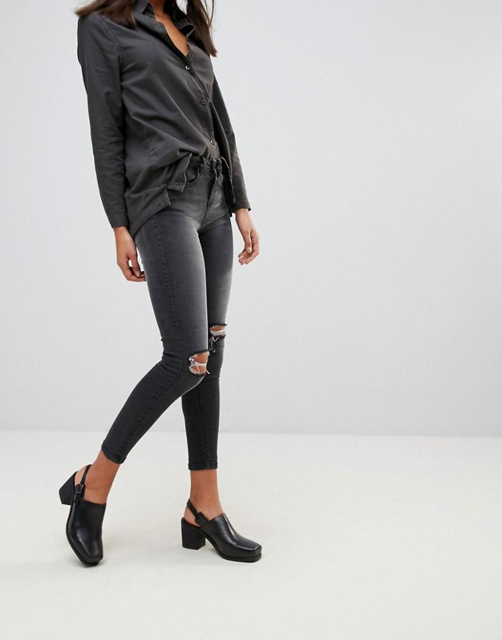 Waven Ripped Knee Skinny Ankle Grazer Jeans - Black