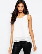 Ax Paris Double Layer Top With Lace Trim - Cream