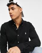Polo Ralph Lauren Icon Logo Button Down Pique Shirt In Black