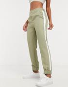 Asos Design Tailored Sweatpants With Contrast Side In Sage-green