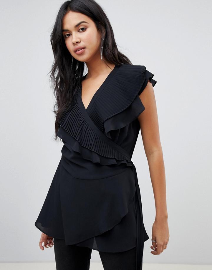 Vero Moda Ruffle Wrap Blouse - Black
