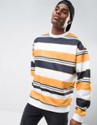 Asos Oversized Sweatshirt With Stripe In Navy & Yellow - Multi
