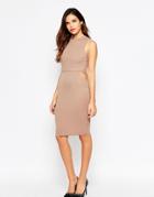 Ax Paris Overlay Dress In Rib With Small Side Cut Outs - Mocha
