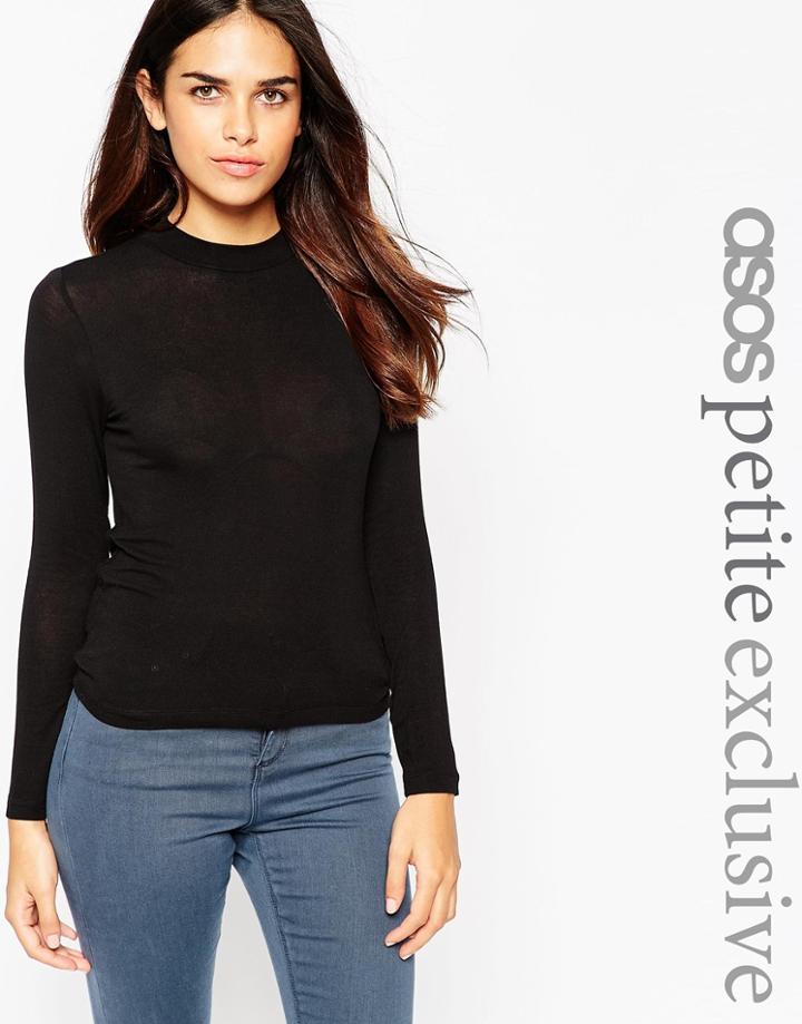 Asos Petite High Neck Long Sleeve Forever Top - Gray