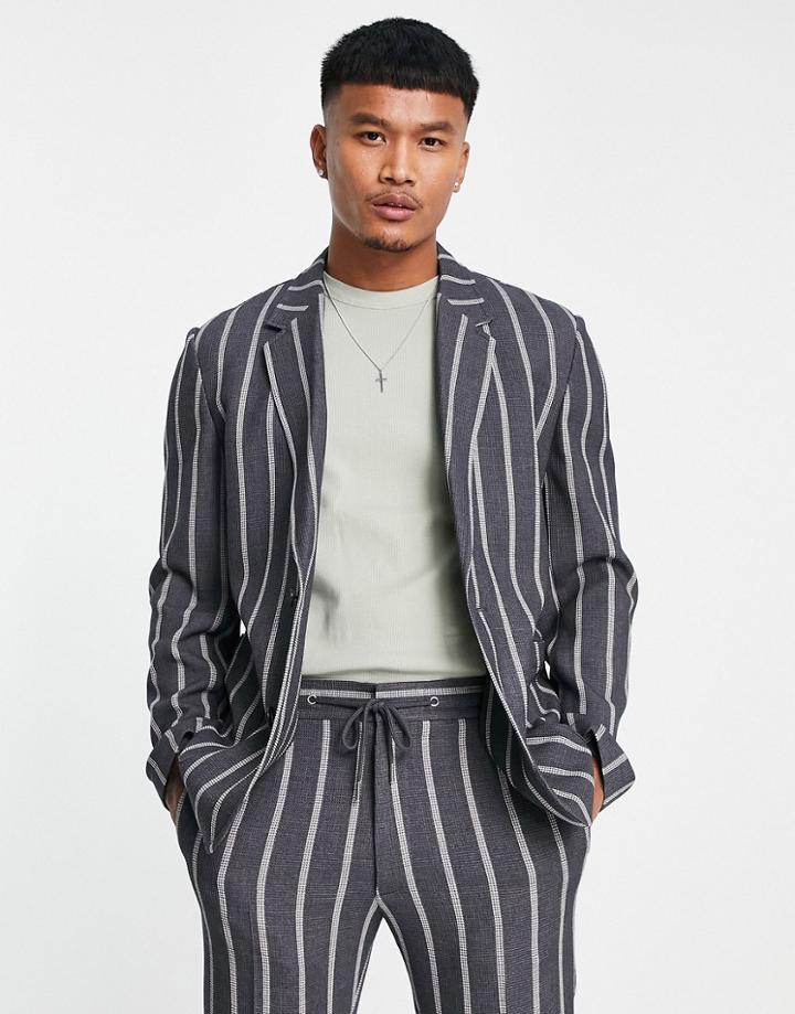 Asos Design Skinny Soft Tailored Suit Jacket In Gray Waffle Stripe