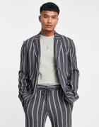 Asos Design Skinny Soft Tailored Suit Jacket In Gray Waffle Stripe
