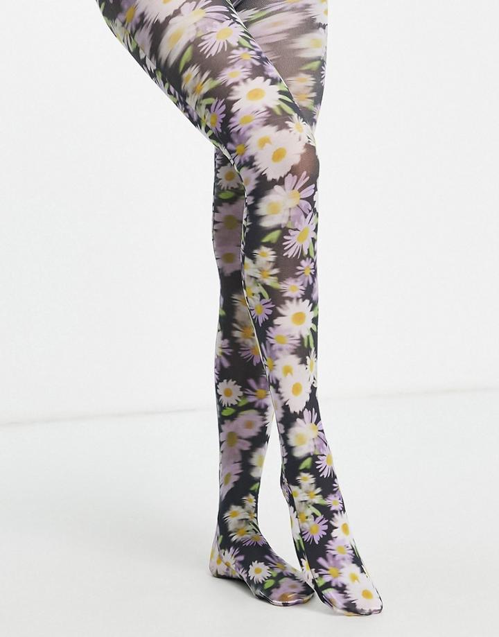 Asos Design 40 Denier Printed Tights In Dark Floral-multi